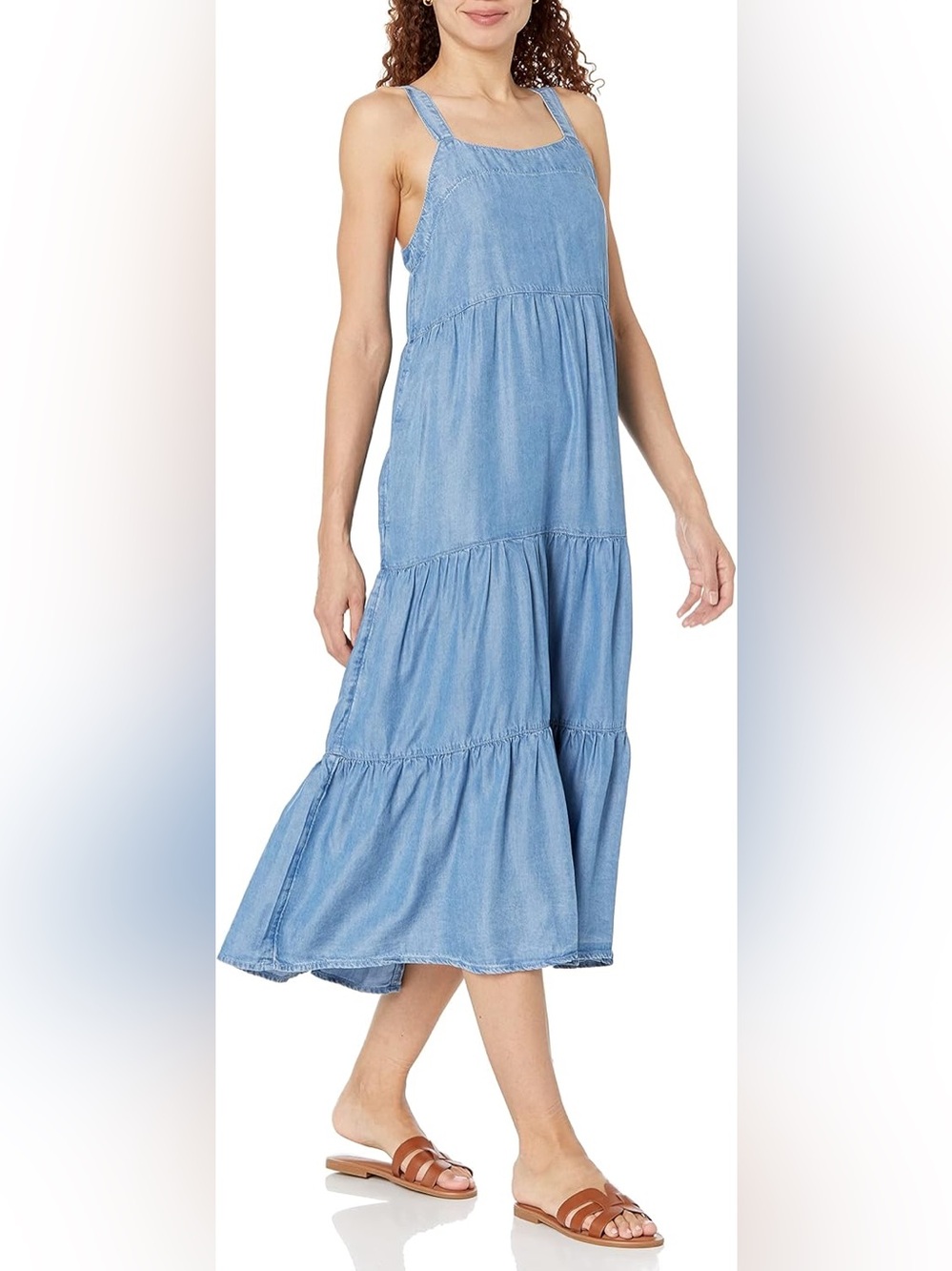MSRP $70 The Drop Britt Tiered Maxi Tent Dress Tencel Chambray